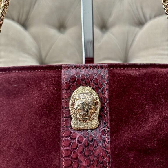 VTG Auth RUTH E SALTZ Iconic COUGAR HEAD Genuine Suede Circa 1980's Bag - Picture 3 of 9